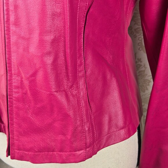 Vintage Wilson's Leather Sz Medium Bright Pink Leather Jacket Zip Front Pintuck - Picture 5 of 14